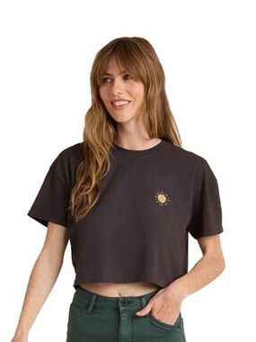 Roark Black Cropped Tee with Sun Graphic size XS oversized